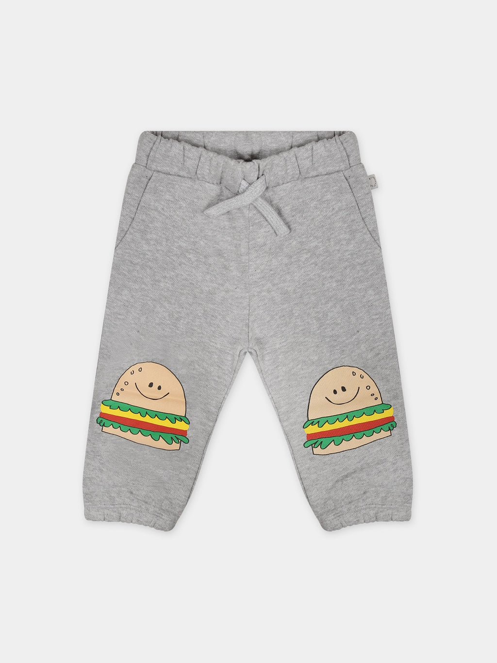 Grey trousers for baby boy with hamburger print